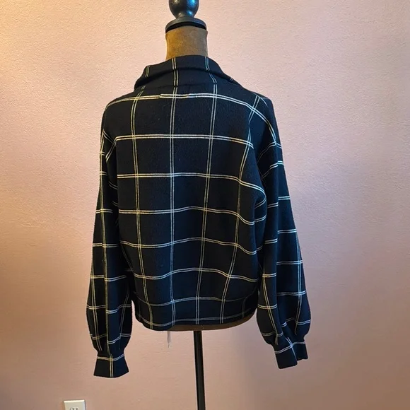 Black and White Bomber Jacket with Windowpane Pattern - Picture 3 of 7